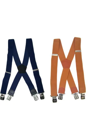 Flores Lederwaren Duopack - Heren - Dames Bretels – 4 brede stalen clips bretel - Unisex volwassenen -Motorrijders – Spijkerbroek – Beroepskleding – Skikleding – Kleuren: Camel en Donkerblauw.