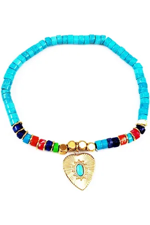 Dottilove Elastische Dames Armband Natuursteen - Hart Hanger + Cadeauzakje
