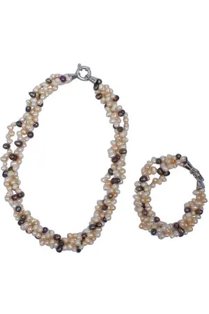 Brigada Set van ketting en armband - te combineren tot 1 lange ketting - echte zoetwater parels - silver plated