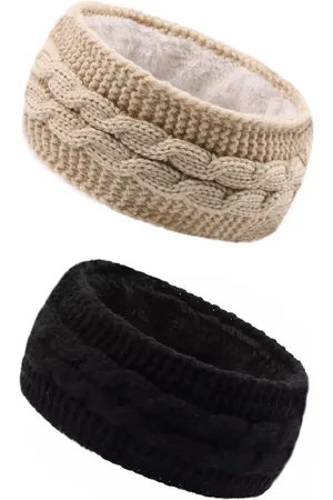 MINIIYOU 2 Stuks - Dames Winter Oorwarmer met Fleece Voering - Beige en Zwart