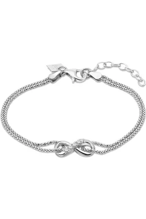 Twice As Nice Dames Dubbele kettingen - Armband in zilver, infinity met zirkonia op dubbele ketting 15 cm+3 cm