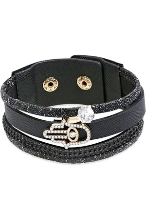Amanto Armband Cosmo Black - PU Leer - Hamsa - 25mm - 22cm