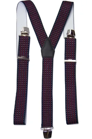 Flores Lederwaren Bretels - Heren - Brede clip - Donkerblauw- wit-rood - Motief - Flores Leather design