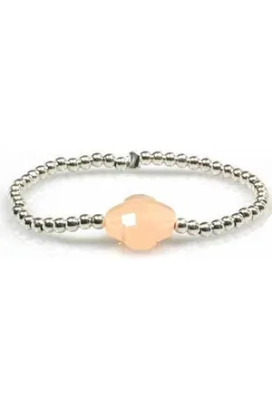 Heaven Eleven Verzilverde armband met zalmkleurige bloem