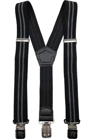 Flores Lederwaren Heren - Dames Bretels – 3 brede stalen clips bretel - Unisex volwassenen -Motorrijders – Spijkerbroek – Beroepskleding – Skikleding – Kleur/Motief: Zwart Dubbele Grijze Streep.