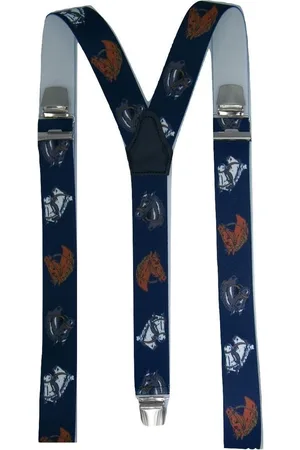 Flores Lederwaren Bretels met Paarden (donkerblauw) met brede extra sterke stevige Clips