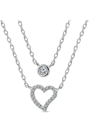 Juwelier Emo Hart Ketting Fantasie Dubbel met grove Zirkonia steen – 925 - 40 + 5 CM