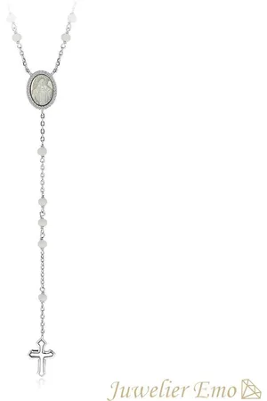 Juwelier Emo Rozenkrans ketting met Witte stenen - Kruis hanger - 55 CM