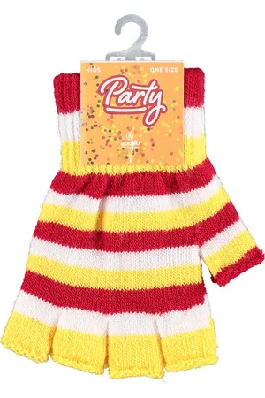 Apollo Kinder handschoenen vingerloos - Rood-wit-geel - one size - Vingerloze handschoenen kinderen - Carnaval - Party - Feestartikelen