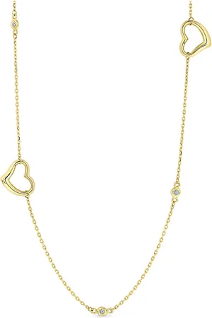 Juwelier Emo 14 Karaat Gouden Ketting met Hart & Zirkonia stenen – Jasseron schakel – Lengte 45 CM