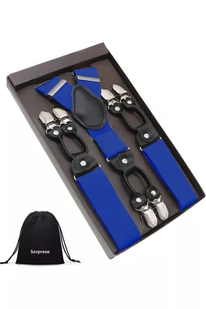 Merkloos Luxe chique bretels - Royal Blue effen dessin - Sorprese - zwart leer - 6 stevige clips - bretels heren - unisex