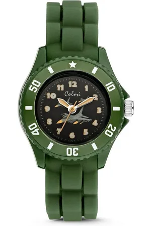 Colori Kidz 5 CLK059 Kinderhorloge met Vliegtuig - Siliconen Band - Ø 27 mm - 20 mm Wijzerplaat - Groen