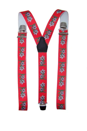 Flores Lederwaren Bretels Edelweiss (rood) met brede extra sterke stevige Clips