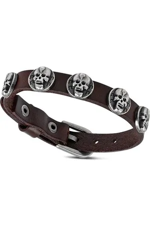Amanto Armband Farham B - Leer - Stud Doodskop - 12mm - Aanpasbaar