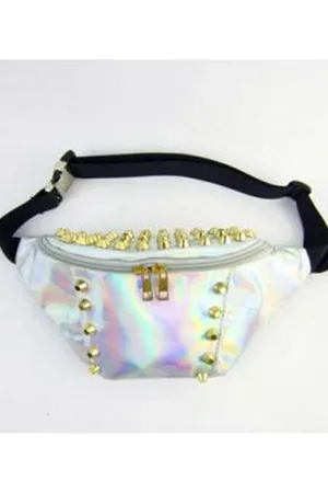KIMU Grote Iridescent Heuptas Holografisch Gouden Studs Fanny Pack Festival