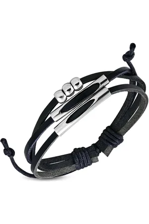 Amanto Armband Djustin B - Leer - Bolletjes - 16mm - 20cm (aanpasbaar)