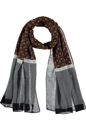 sarlini Sjaal Dames Zwart Grijs Met Bloemen Print