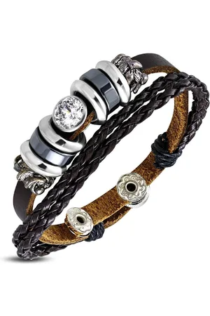 Amanto Armband Feda B - Leer - 316L Staal - Kralen - 15mm - 20-22cm