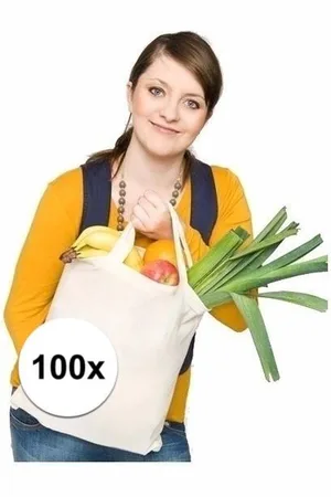 Bella 100x Katoenen boodschappen tassen naturel