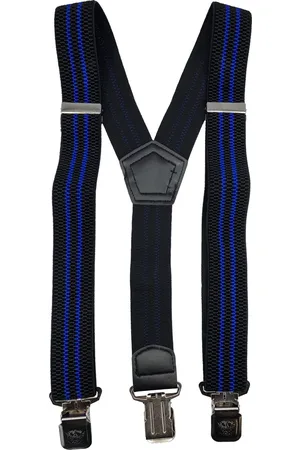 Flores Lederwaren Heren - Dames Bretels – 3 brede stalen clips bretel - Unisex volwassenen -Motorrijders – Spijkerbroek – Beroepskleding – Skikleding – Kleur/Motief: Zwart Dubbele Blauwe Streep.