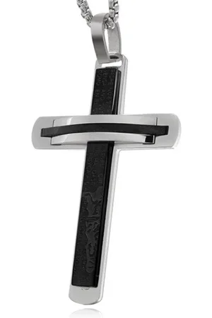 Mendes Zilverkleurige Schakelketting met Zwart en Zilverkleurig Kruis