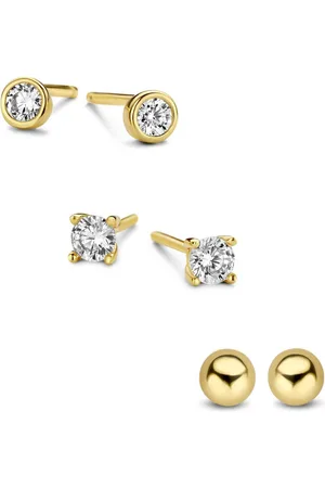 New Bling 9NB-SET019 Zilveren Oorknopjes Dames - Set - 3 Paar - 3mm - Bol - Zirkonia