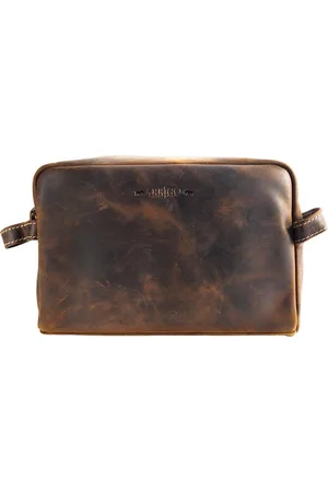 ARRIGO BELLO Make Up Tas ??? Leren Beauty Case - Toilettas Dames Bruin Leer ??? Toilettas Heren Bruin Leer