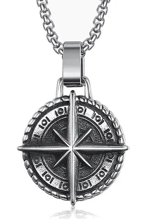 Mendes Heren ketting Edelstaal Kompas Amulet Zilverkleurig