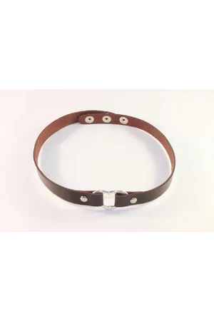 Fashion Jewelry Donkerbruine bijna zwarte leren choker met chromen hart.
