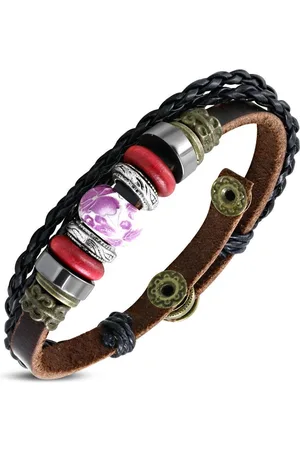 Amanto Armband Feda C - Leer - 316L Staal - Kralen - 15mm - 20-22cm