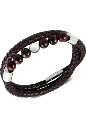 Amanto Armband Dogus D - Leer - Tijger Oog/Marmer - Wikkel - 6mm - 21cm