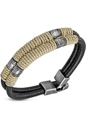 Amanto Armband Farzan A - Leer - 316L Staal - Touw - 15mm - 21cm