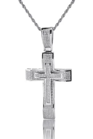Juwelier Emo Zilveren Kruis Hanger bezet met Zirkonia stenen - Lengte 53 MM - (Excl. Ketting)