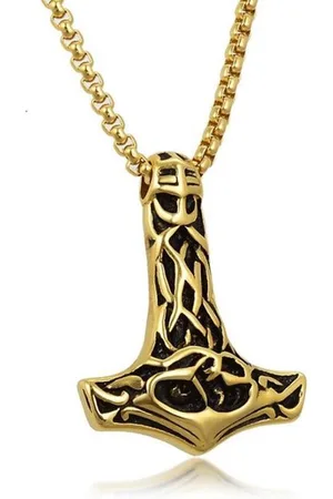 Mendes Heren ketting Edelstaal Viking Thors Hamer Goudkleurig