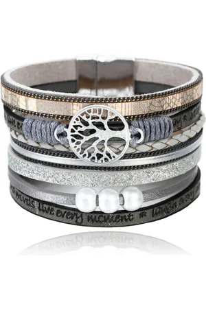 Deja Jewels Grijze dames armband Ibiza stijl met kralen en levensboom