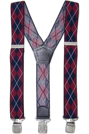 Flores Lederwaren Heren - Dames Bretels – 3 brede stalen clips bretel - Unisex volwassenen -Motorrijders – Spijkerbroek – Beroepskleding – Skikleding – Kleur/Motief: Rood Wit Blauw geruit.