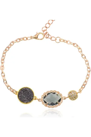 Deja Jewels Goudkleurige verstelbare dames armband met grijs glassteen