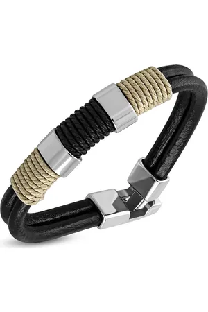 Amanto Armband Farzan E - Leer - 316L Staal - Touw - 15mm - 21cm