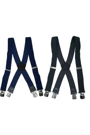 Flores Lederwaren Duopack - Heren - Dames Bretels – 4 brede stalen clips bretel - Unisex volwassenen -Motorrijders – Spijkerbroek – Beroepskleding – Skikleding – Kleuren: Grijs en Donkerblauw.