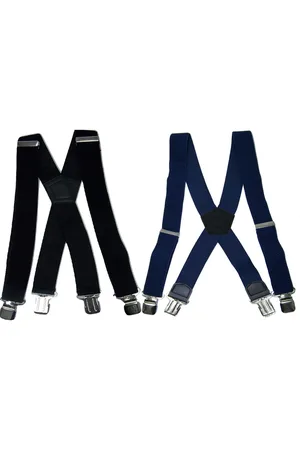 Flores Lederwaren Duopack - Heren - Dames Bretels – 4 brede stalen clips bretel - Unisex volwassenen -Motorrijders – Spijkerbroek – Beroepskleding – Skikleding – Kleuren: Zwart en Donkerblauw.