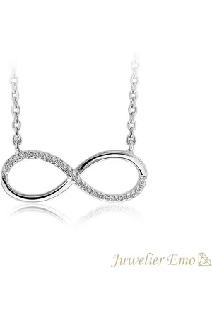 Juwelier Emo Infinity Model Ketting met Zirkonia stenen - Zilveren Ketting met hanger - 45 CM