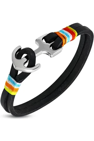 Amanto Armband Farrel Multi Black - Leer - Staal - Anker - 10mm - 21cm