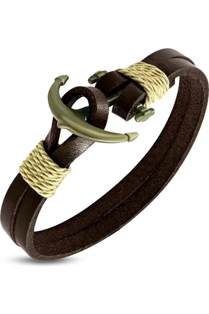 Amanto Armband Farrel Brown - Leer - 316L Staal - Anker - 10mm - 21cm