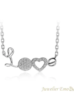 Juwelier Emo LOVE Ketting met Zirkonia stenen - Zilveren Ketting met hanger - 925 - 45 CM
