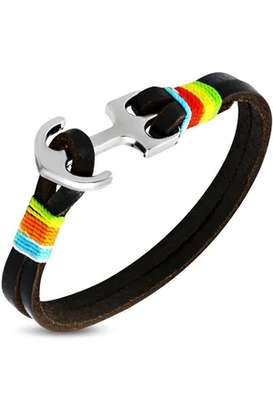 Amanto Armband Farrel Multi Brown - Leer - 316L Staal - Anker - 10mm - 21cm