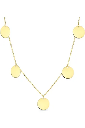 Juwelier Emo 14 Karaat Gouden Ketting met Ronde Graveerplaatjes 8mm – Jasseron schakel - Lengte 45 CM