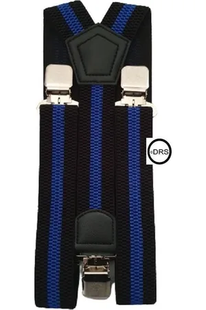 De Riemenspecialist Bretels Zwart met Blauw streep - Met extra stevige, sterke en brede klem