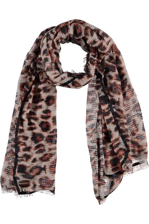sarlini | Lange zwart/bruine dames sjaal met Leopard print
