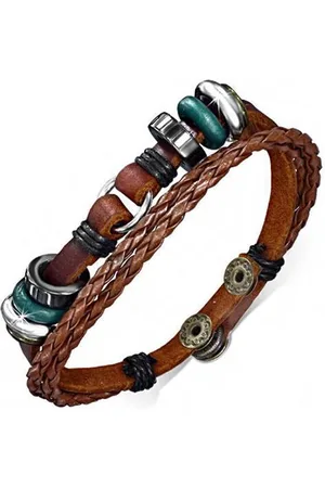 Amanto Armband Febien B - Leer - 316L Staal - Kralen - 15mm - 20-22cm