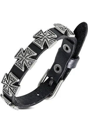 Amanto Armband Aissa Small - Leer - Studs - Kruis - 15mm - Aanpasbaar